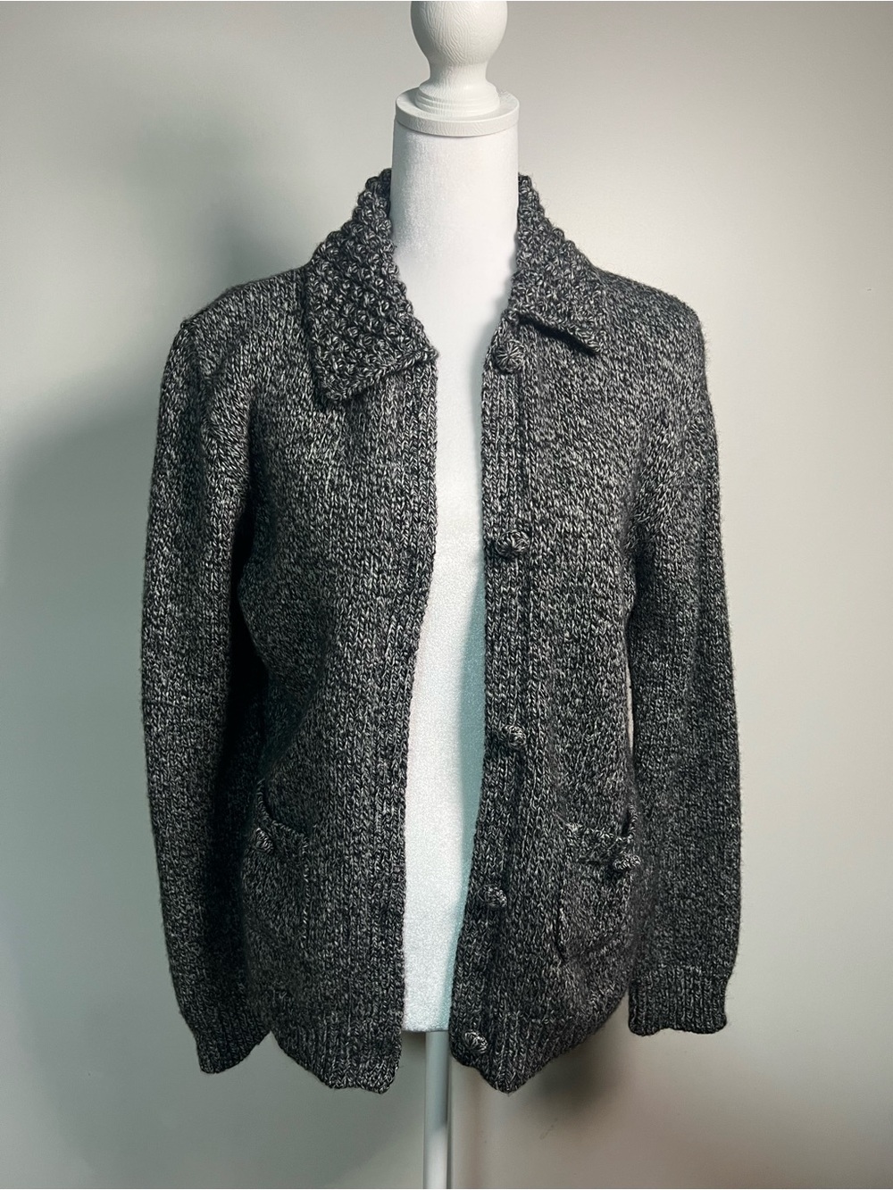 dressbarn Heathered Charcoal Knit Teddy Jacket